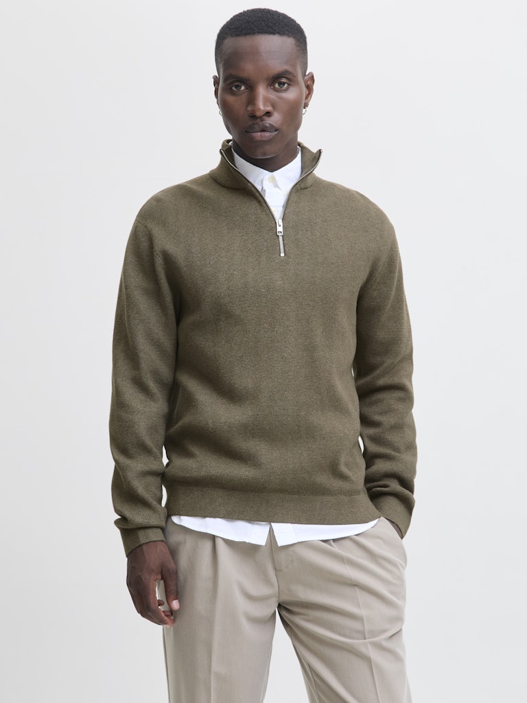 Jprblamilano Stitch Knit Half Zip Sn - Olijf