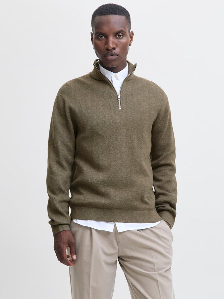 Jprblamilano Stitch Knit Half Zip Sn - Olijf