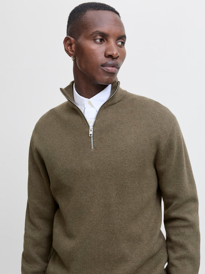 Jprblamilano Stitch Knit Half Zip Sn - Olijf