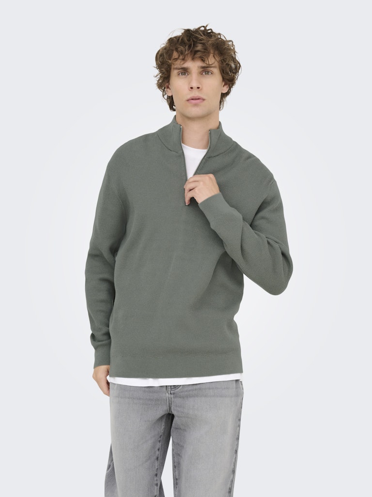 Onsphil Reg 12 Struc Half Zip Knit - Olijf