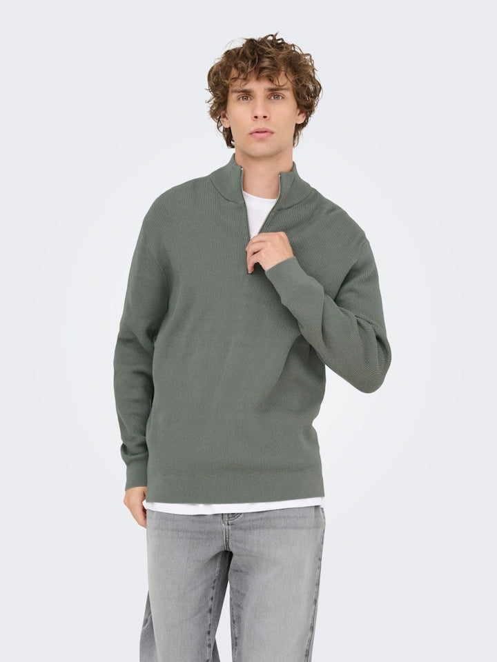 Onsphil Reg 12 Struc Half Zip Knit - Olijf