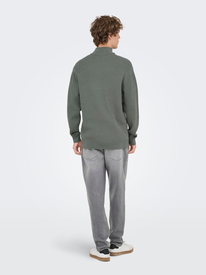 Onsphil Reg 12 Struc Half Zip Knit - Olijf