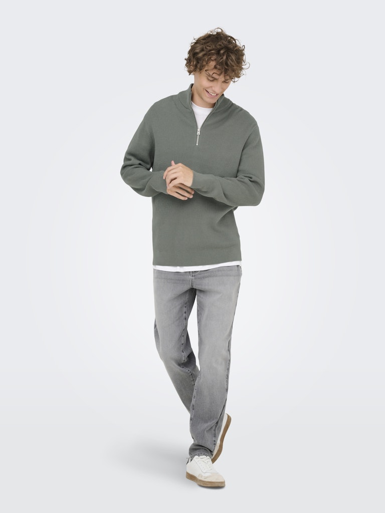 Onsphil Reg 12 Struc Half Zip Knit - Olijf