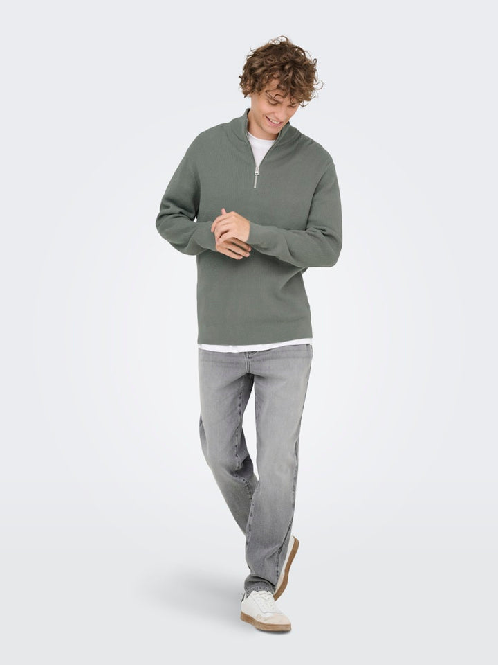 Onsphil Reg 12 Struc Half Zip Knit - Olijf