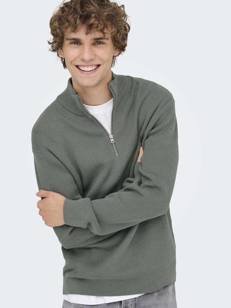 Onsphil Reg 12 Struc Half Zip Knit - Olijf