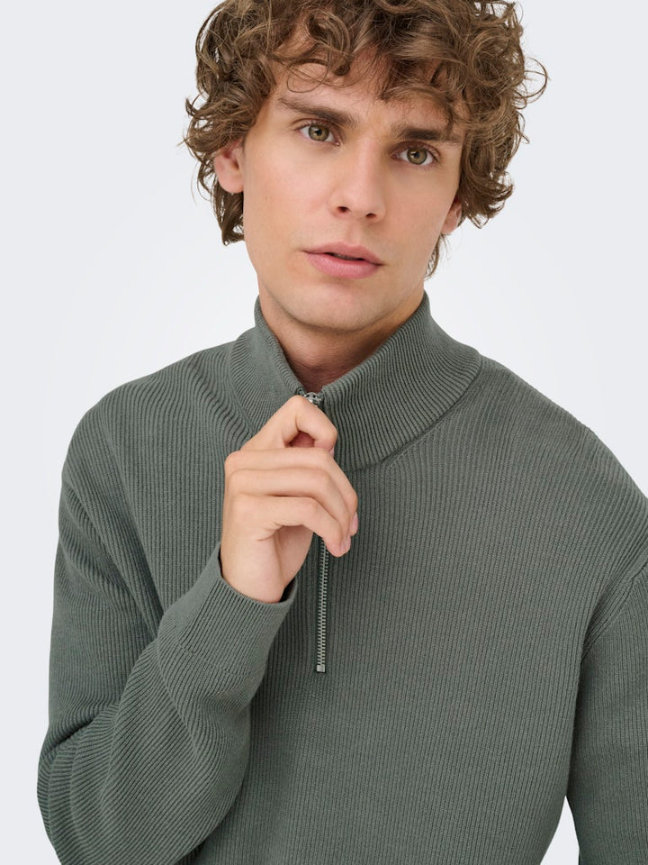 Onsphil Reg 12 Struc Half Zip Knit - Olijf