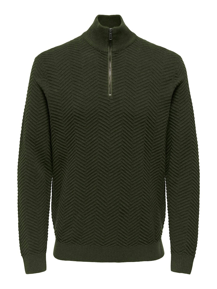 Onsmace Reg 12 Herringbon Half Zip - Donkergroen