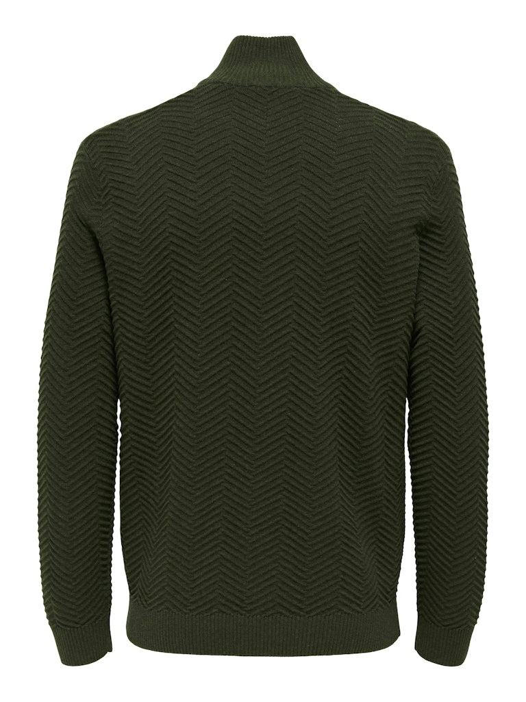 Onsmace Reg 12 Herringbon Half Zip - Donkergroen