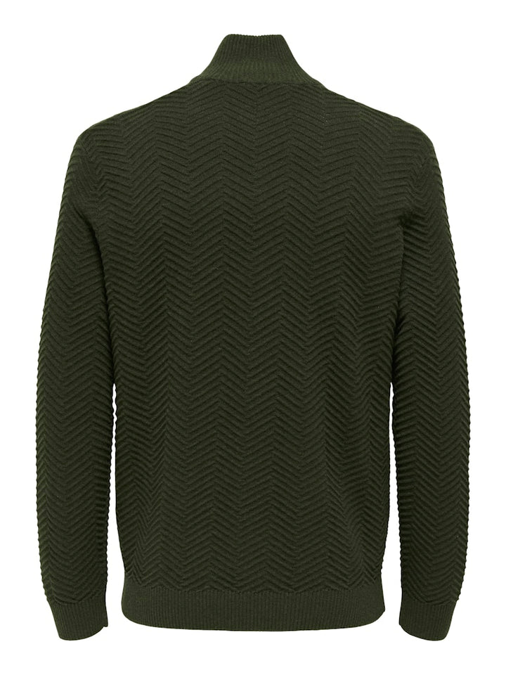 Onsmace Reg 12 Herringbon Half Zip - Donkergroen