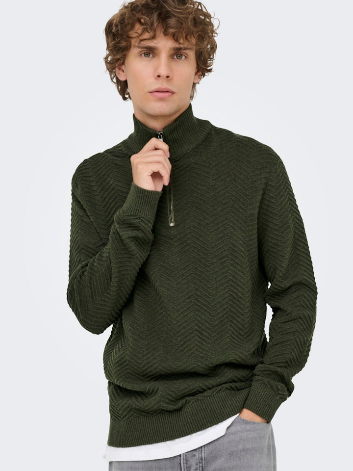 Onsmace Reg 12 Herringbon Half Zip - Donkergroen