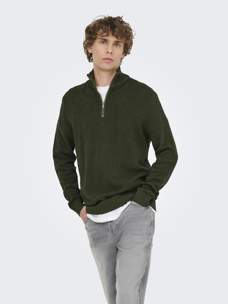 Onsmace Reg 12 Herringbon Half Zip - Donkergroen
