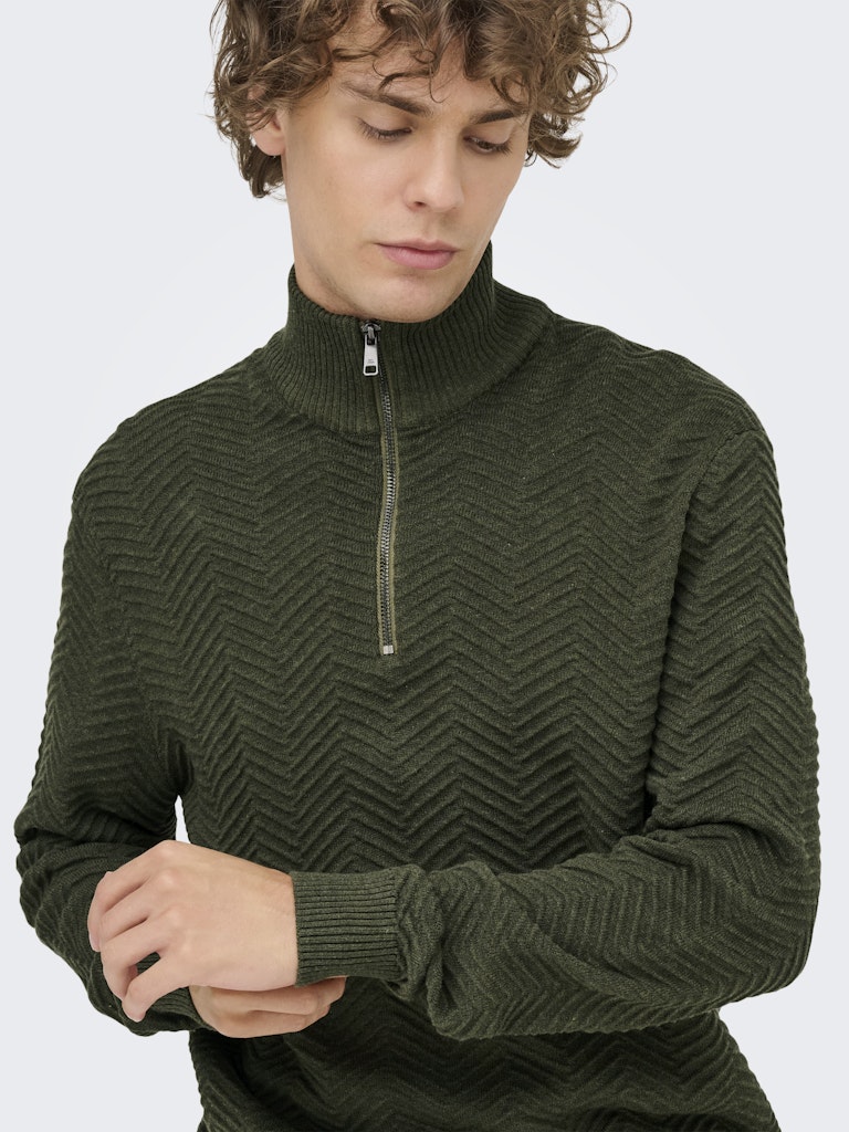 Onsmace Reg 12 Herringbon Half Zip - Donkergroen
