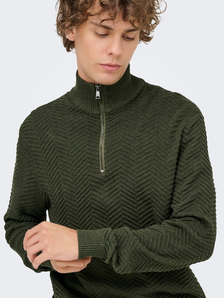 Onsmace Reg 12 Herringbon Half Zip - Donkergroen