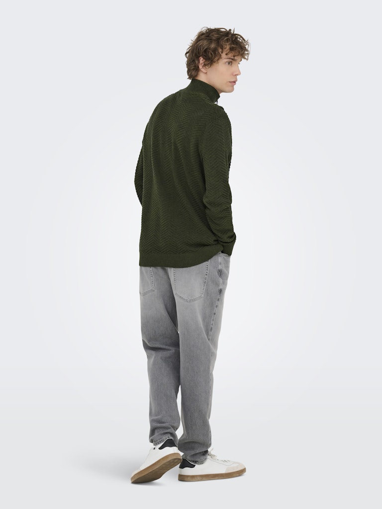 Onsmace Reg 12 Herringbon Half Zip - Donkergroen