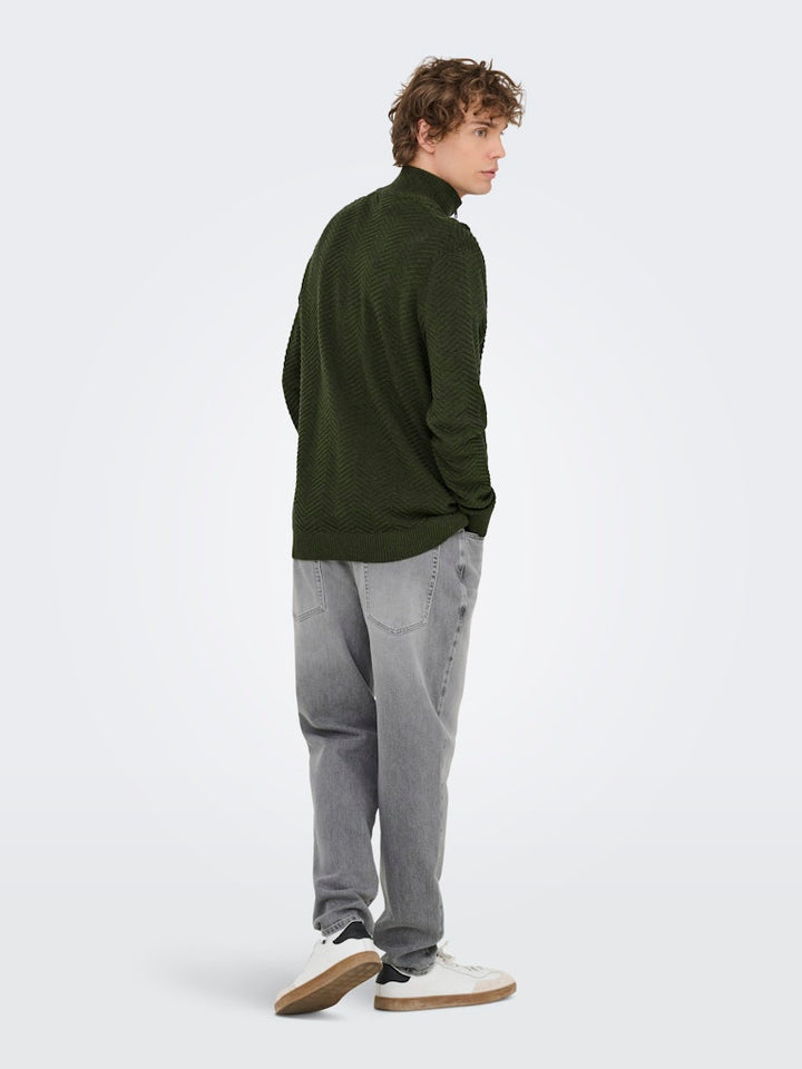 Onsmace Reg 12 Herringbon Half Zip - Donkergroen