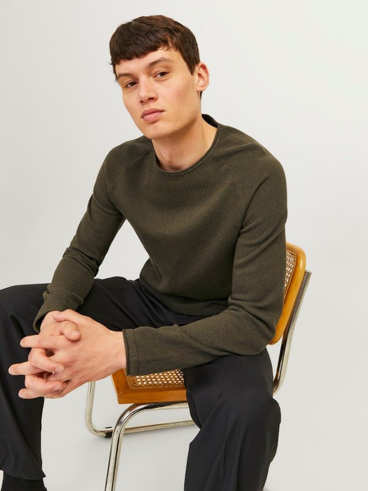 Jjehill Knit Crew Neck Noos - Donkergroen