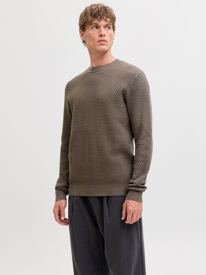 Jprblubarkley Knit Crew Neck Ch Ln - Donkergroen