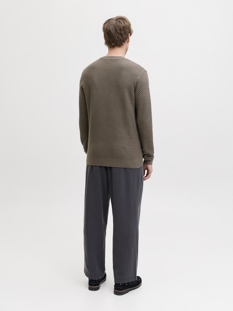 Jprblubarkley Knit Crew Neck Ch Ln - Donkergroen