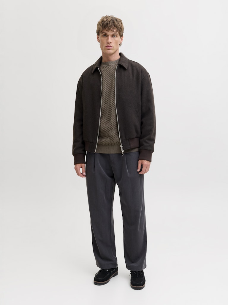 Jprblubarkley Knit Crew Neck Ch Ln - Donkergroen