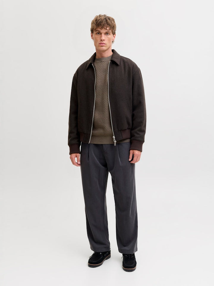 Jprblubarkley Knit Crew Neck Ch Ln - Donkergroen