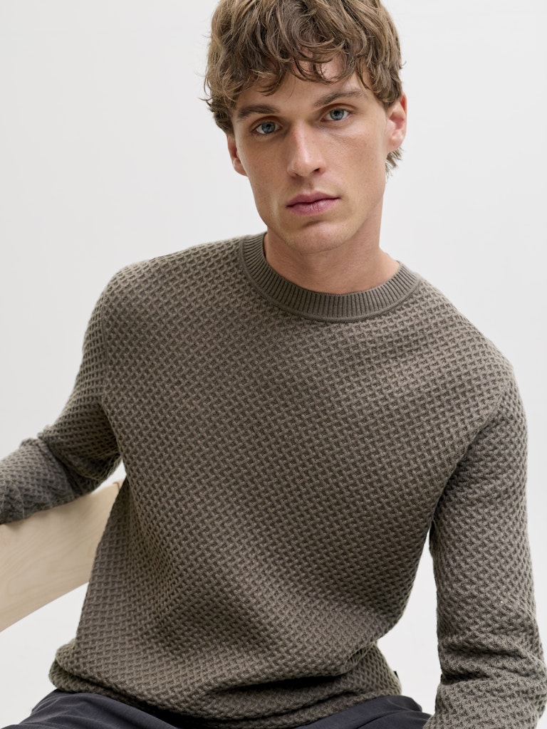 Jprblubarkley Knit Crew Neck Ch Ln - Donkergroen