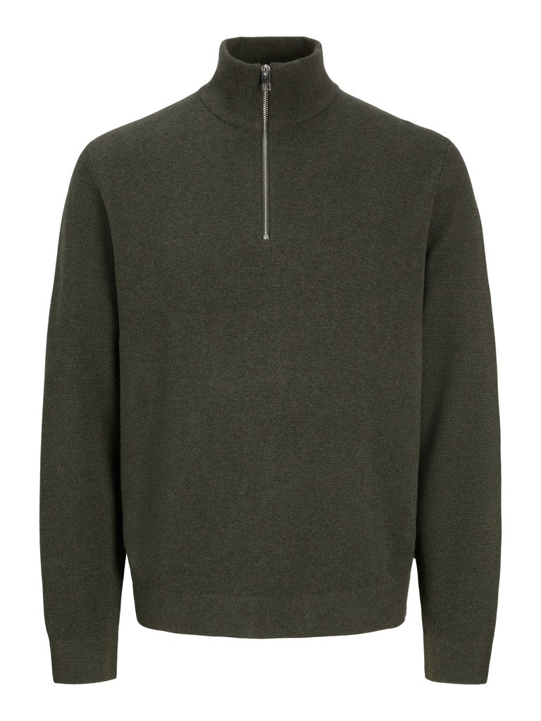 Jprblamilano Stitch Knit Half Zip Sn - Donkergroen
