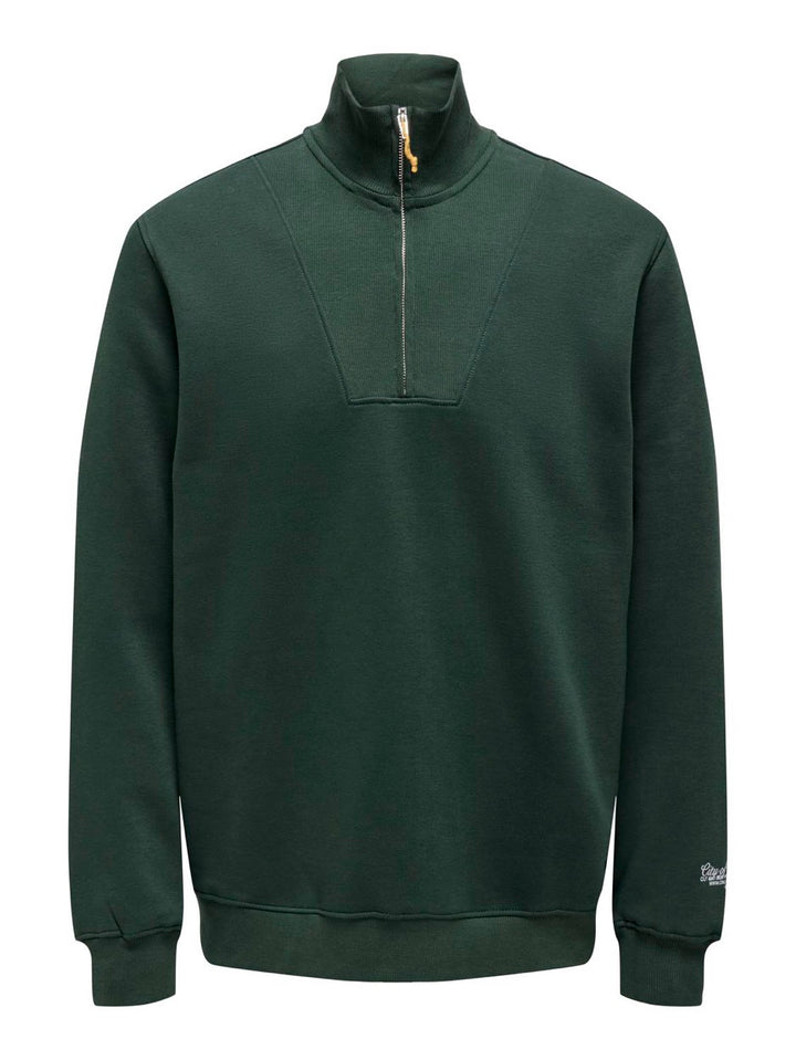 Onsriley Reg 1/4 Zip High Neck Swt - Donkergroen