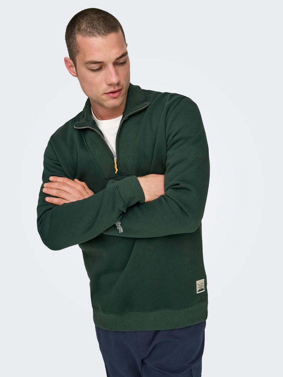 Onsriley Reg 1/4 Zip High Neck Swt - Donkergroen