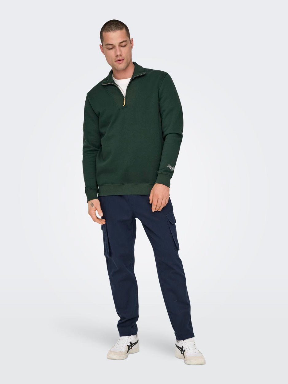 Onsriley Reg 1/4 Zip High Neck Swt - Donkergroen