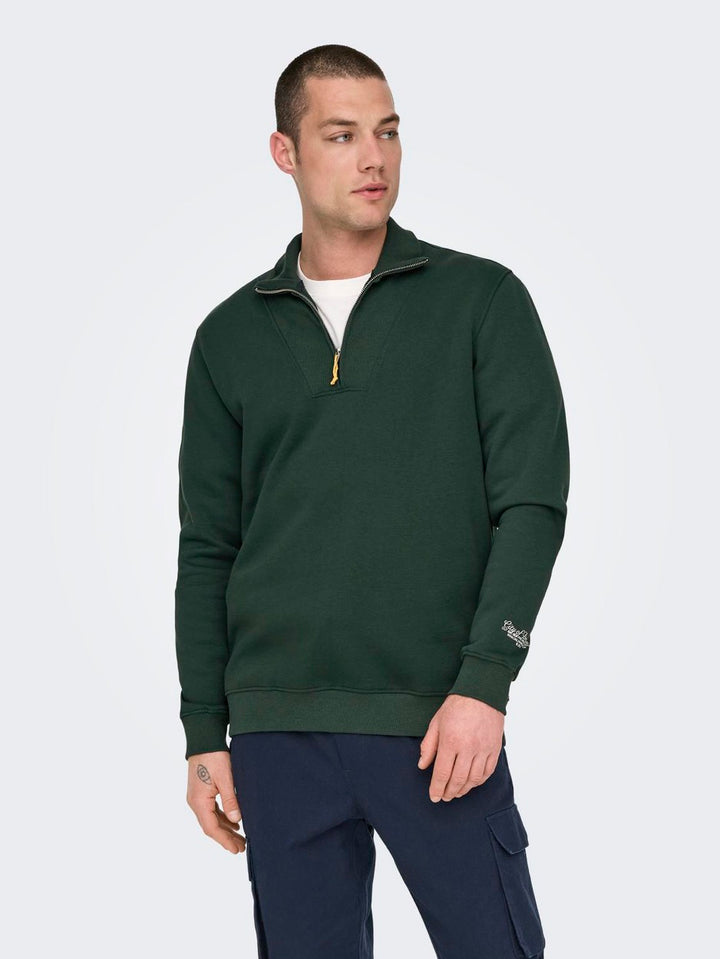 Onsriley Reg 1/4 Zip High Neck Swt - Donkergroen