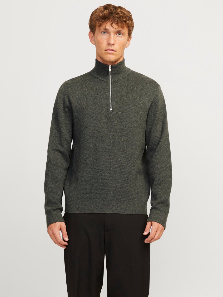 Jprblamilano Stitch Knit Half Zip S - Donkergroen