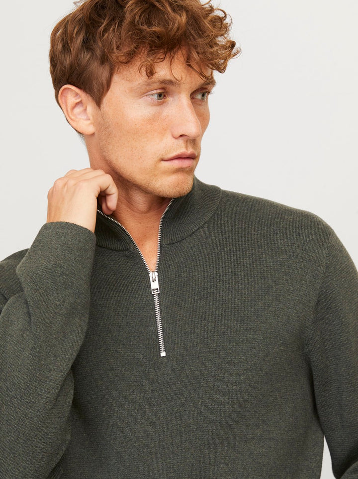 Jprblamilano Stitch Knit Half Zip S - Donkergroen