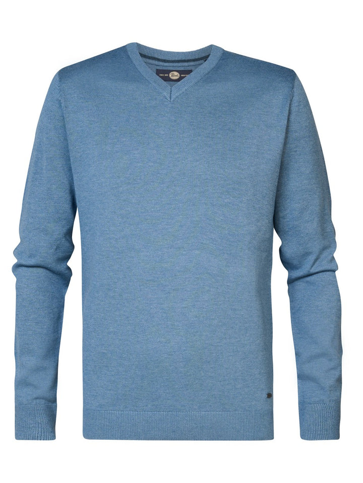 M-3040-kwv200  Knitwear V-neck Basic - Lichtblauw