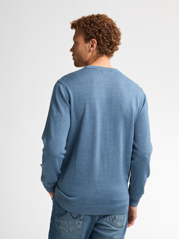 Men Knitwear Round Neck Basic - Lichtblauw