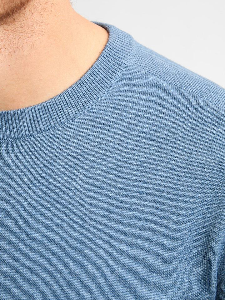 Men Knitwear Round Neck Basic - Lichtblauw