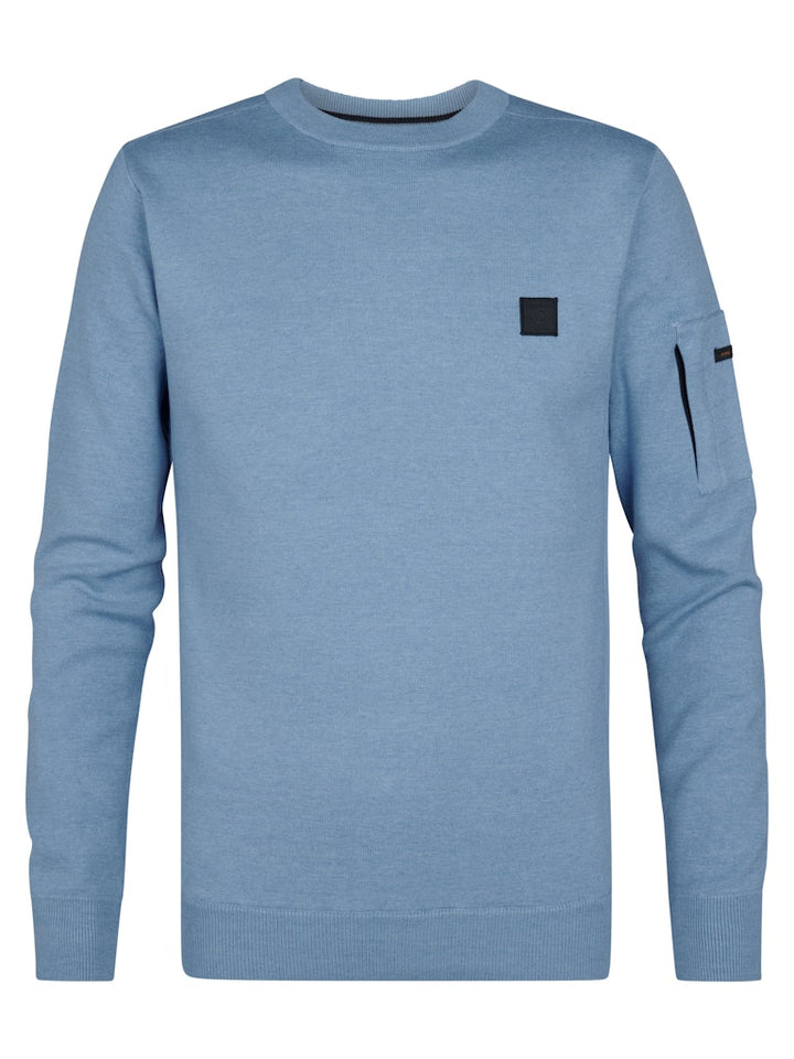 Men Knitwear Round Neck Basic - Lichtblauw