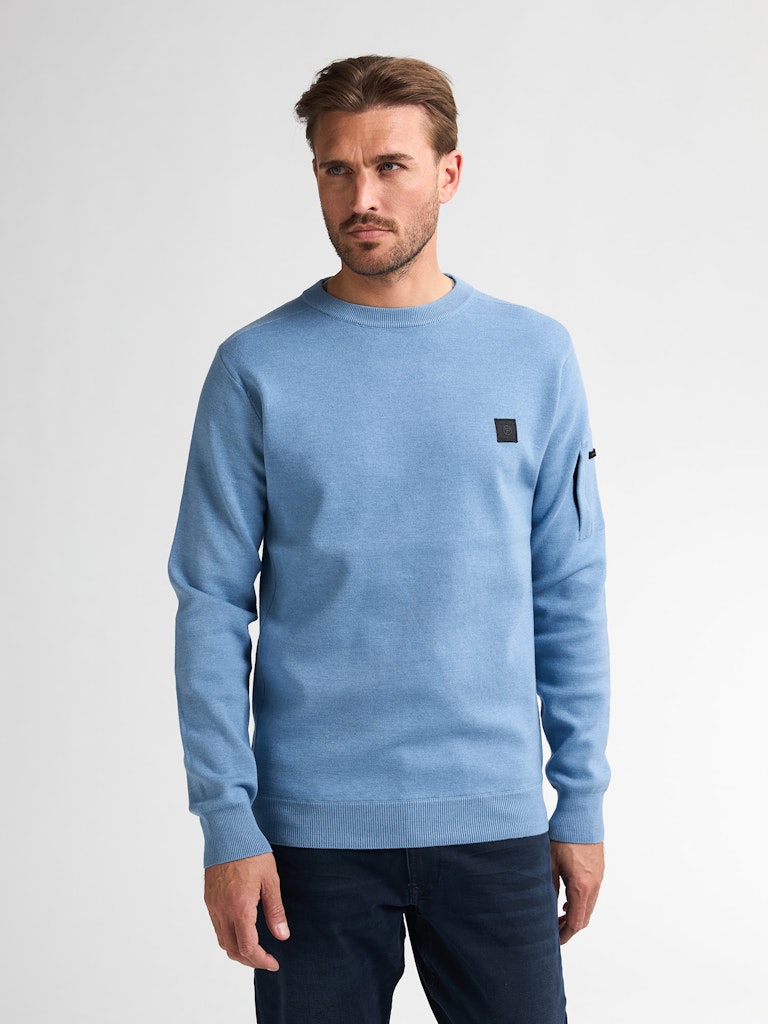 Men Knitwear Round Neck Basic - Lichtblauw