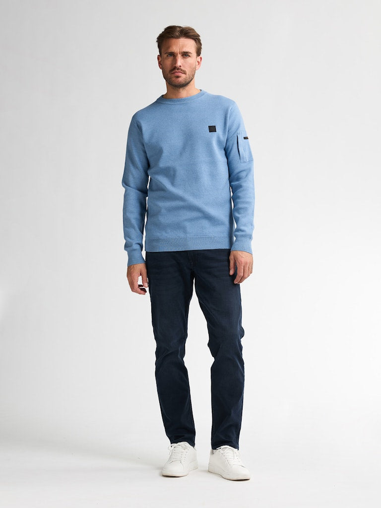 Men Knitwear Round Neck Basic - Lichtblauw