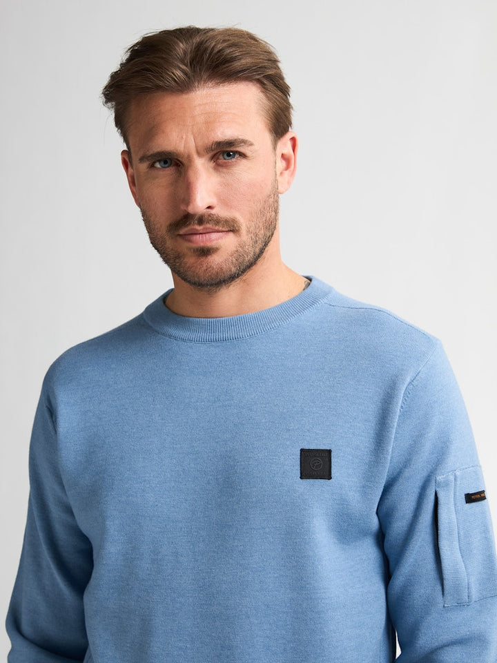 Men Knitwear Round Neck Basic - Lichtblauw