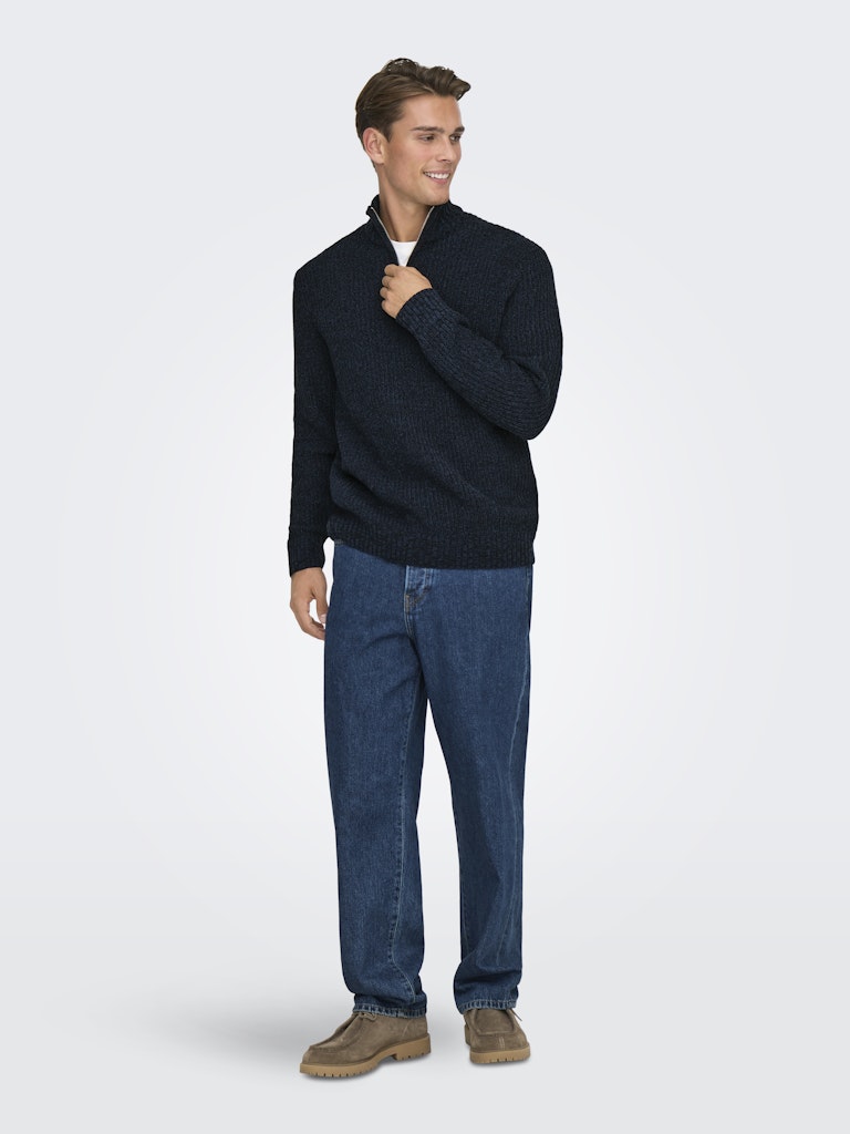 Onsjoin Reg Ls High Neck Knit Camp - Rafblauw