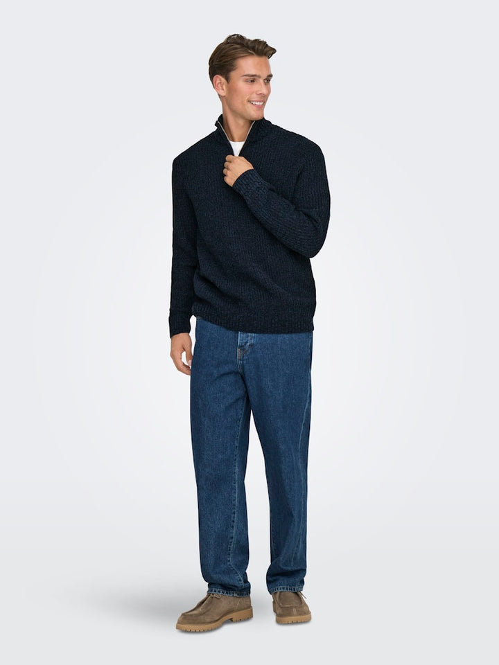 Onsjoin Reg Ls High Neck Knit Camp - Rafblauw