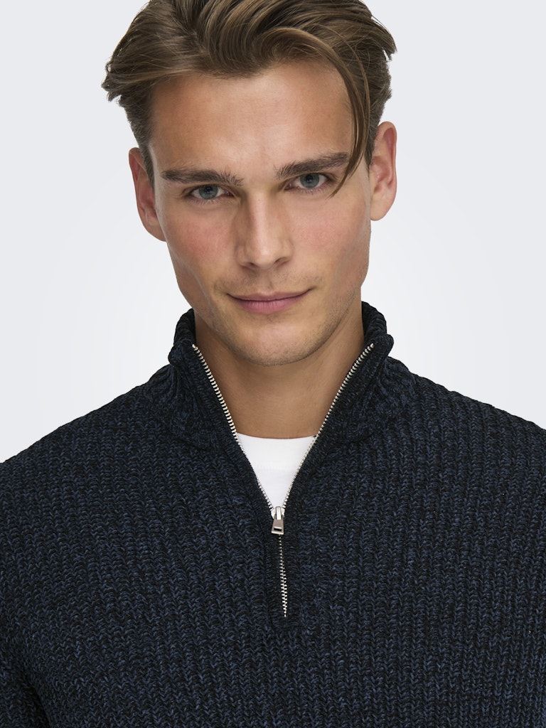 Onsjoin Reg Ls High Neck Knit Camp - Rafblauw