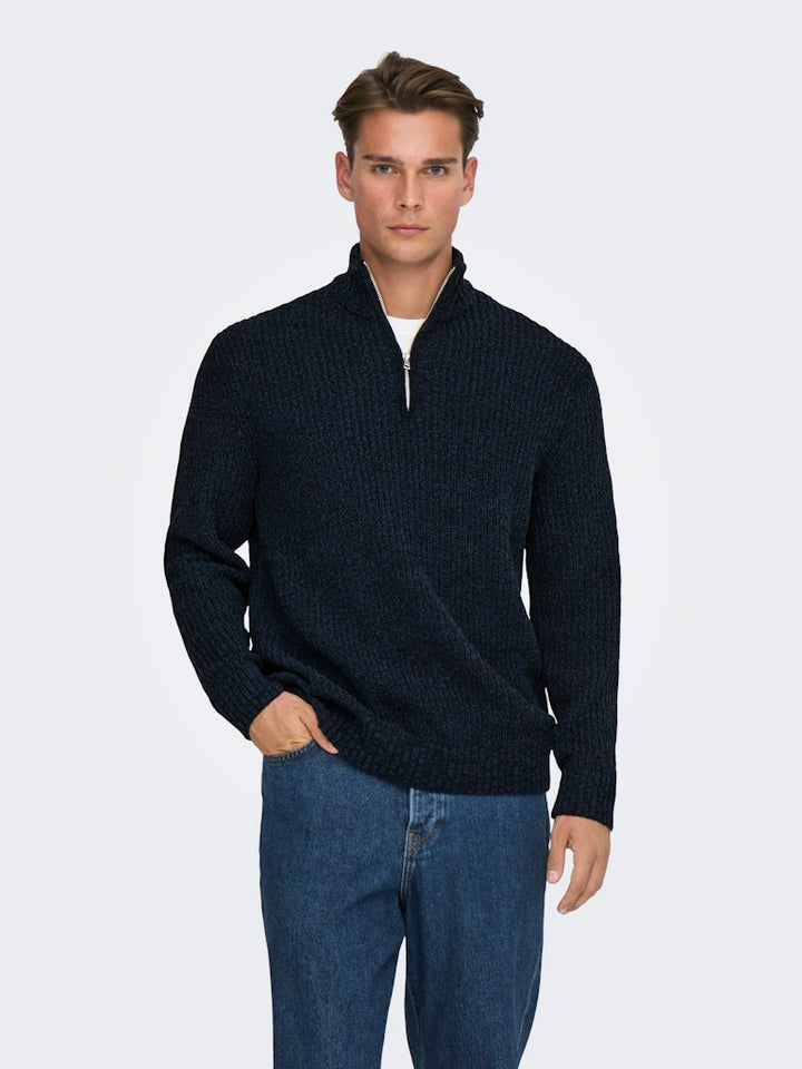 Onsjoin Reg Ls High Neck Knit Camp - Rafblauw