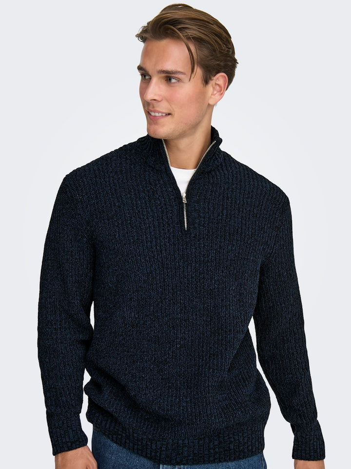 Onsjoin Reg Ls High Neck Knit Camp - Rafblauw