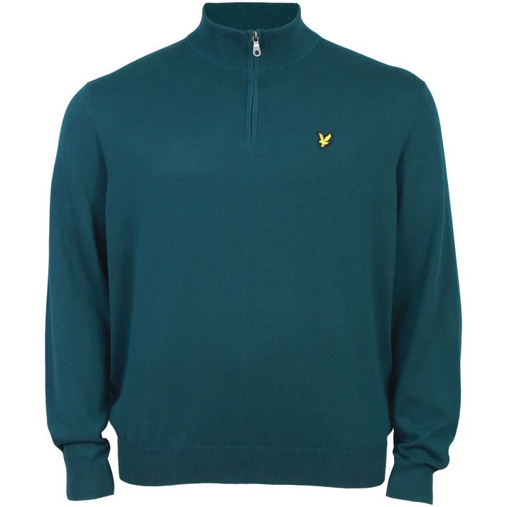 Cotton Quater Zip Jumper - Petrol Blauw