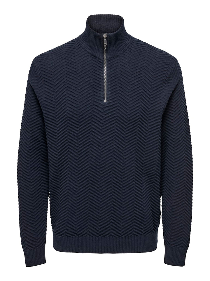 Onsmace Reg 12 Herringbon Half Zip - Navy
