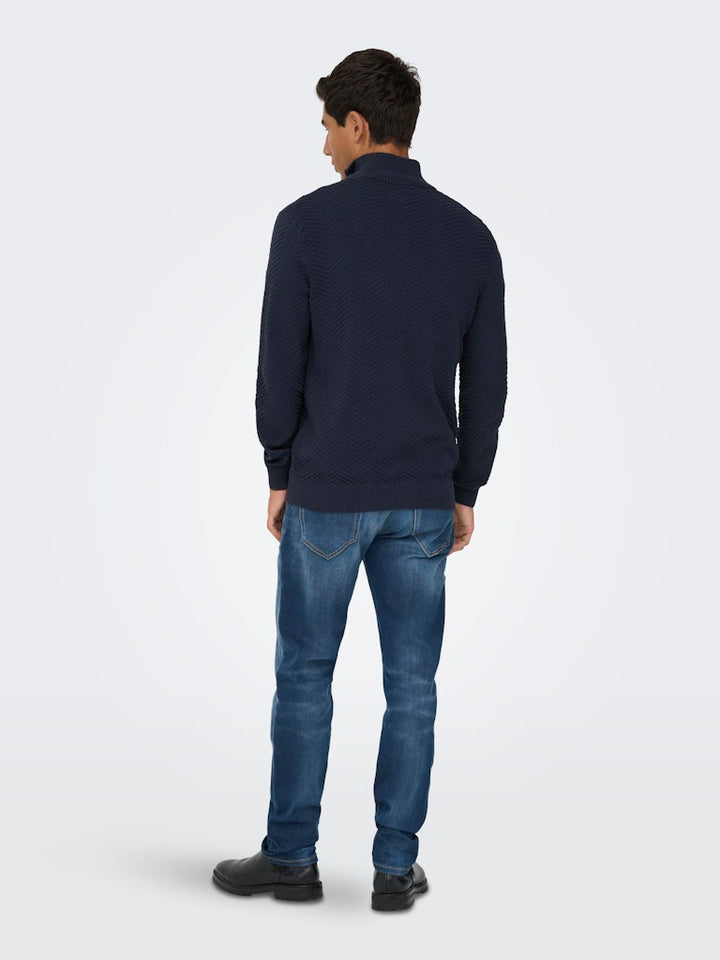 Onsmace Reg 12 Herringbon Half Zip - Navy