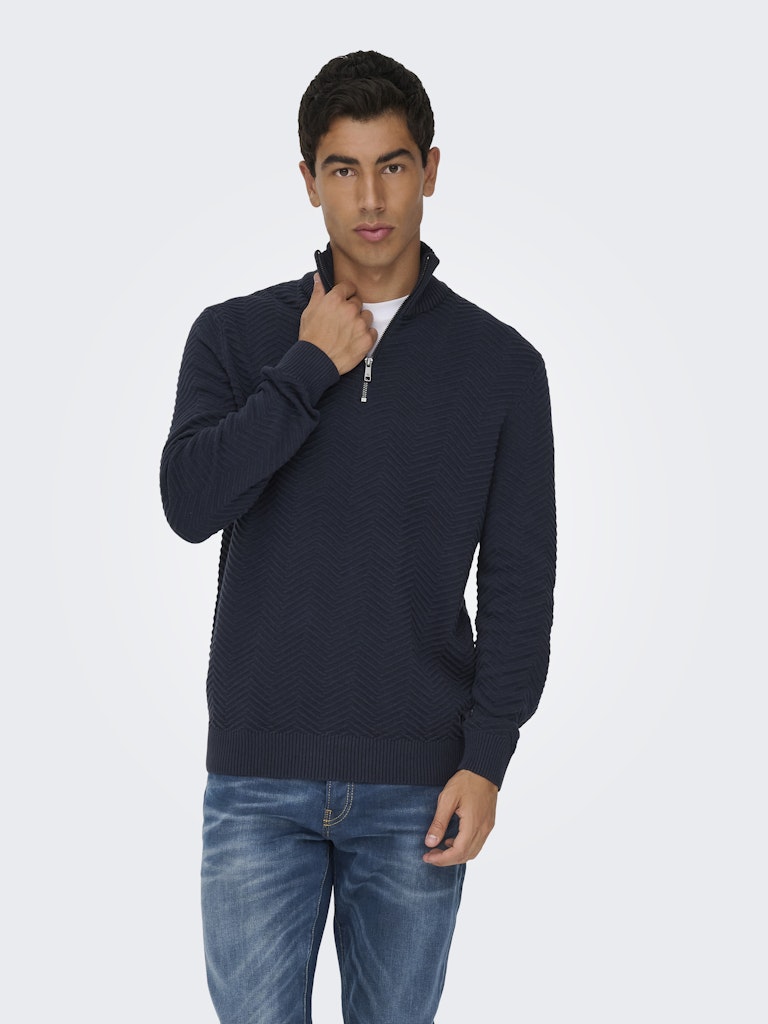 Onsmace Reg 12 Herringbon Half Zip - Navy