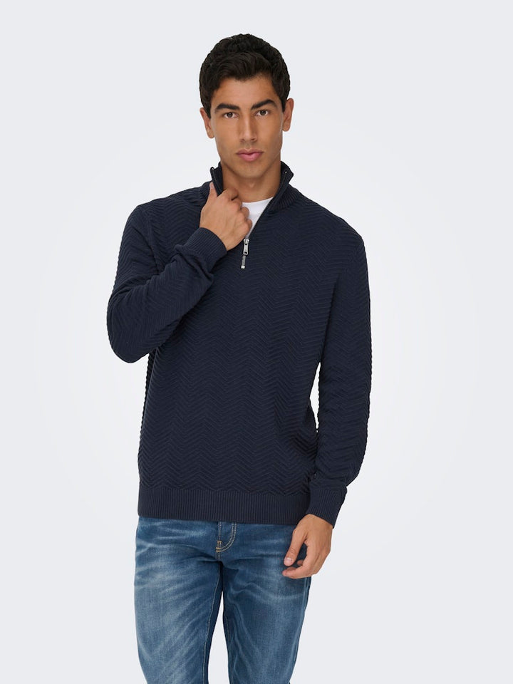 Onsmace Reg 12 Herringbon Half Zip - Navy