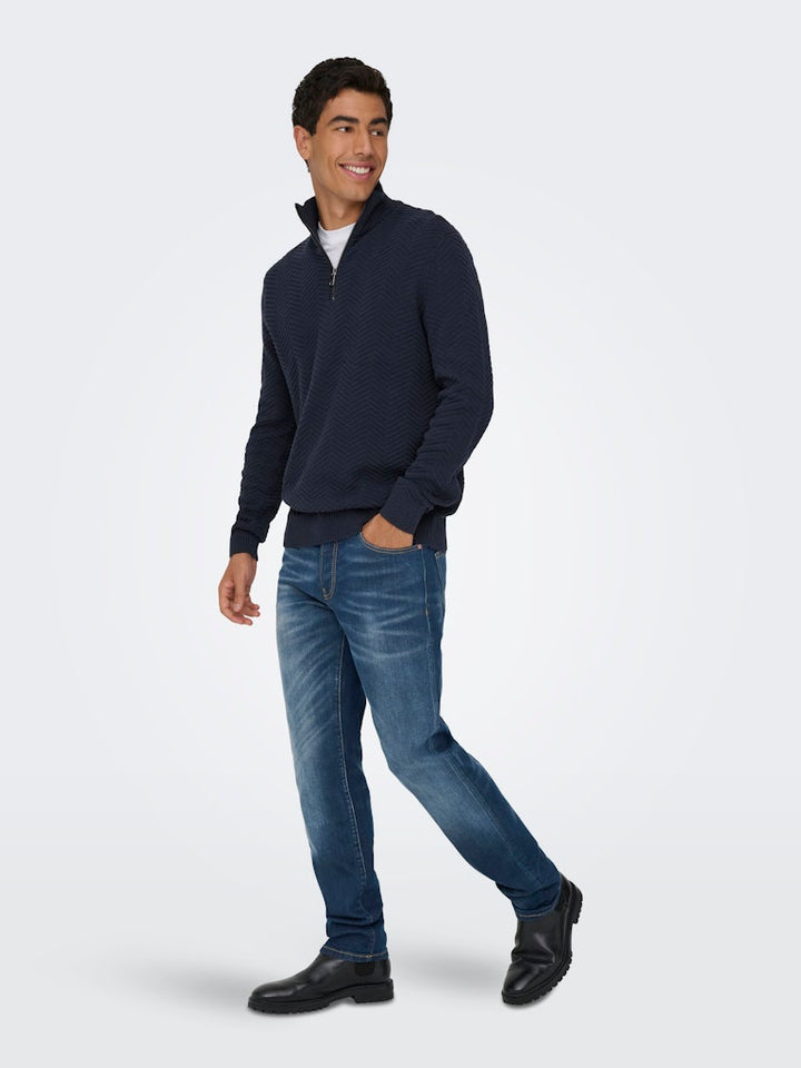 Onsmace Reg 12 Herringbon Half Zip - Navy